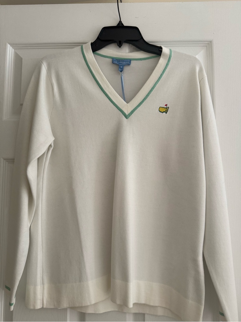 Women’s  V-Neck Sweater Masters Golf Tournament sweater - Cream with Mint Trim